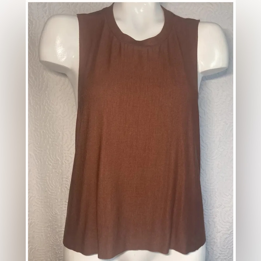 Joah Brown Rust Brown Draped Cross-Back Tank Top